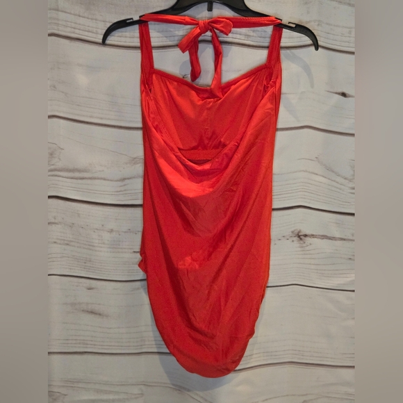 Red Tummy Control Halter One-Piece Swimsuit NWT Size XL - Picture 4 of 6